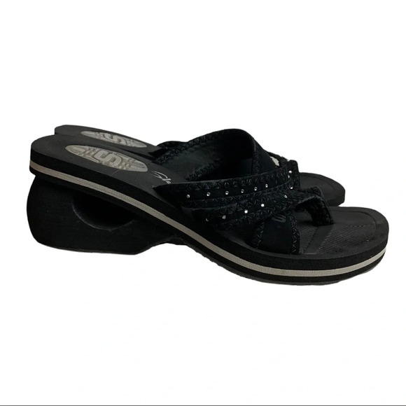Skechers Womens Cali Cyclers Slip On Block Wedge  Sandals Black Size 7 Y2K - Picture 1 of 14